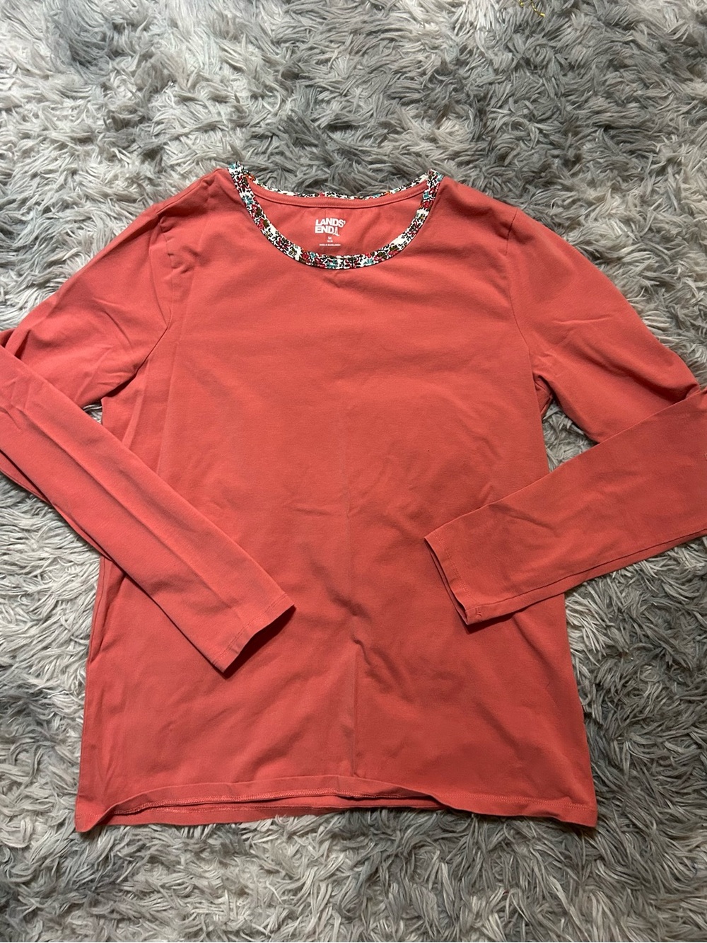 Lands' End Coral Long-Sleeve Scoop Neck and pajama pants set